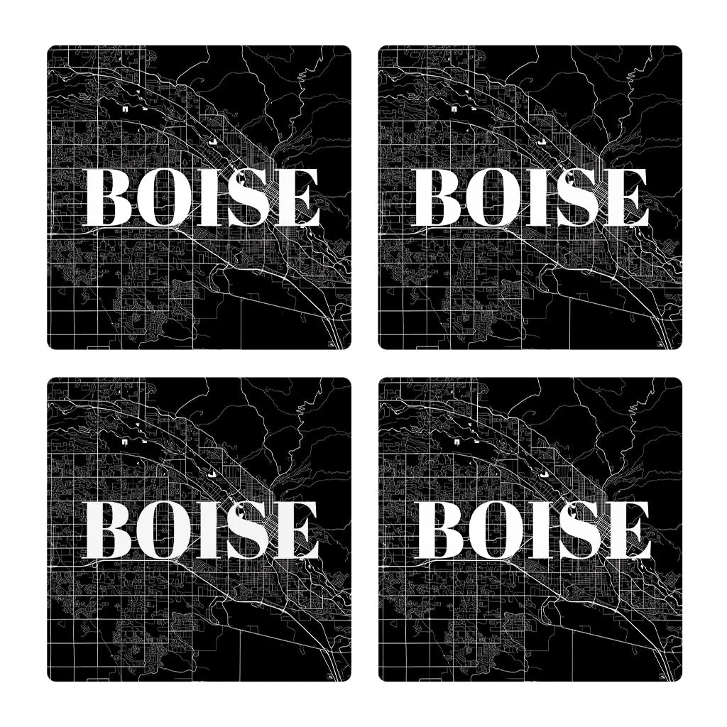 Minimalist B&W Idaho Boise Map | Absorbent Coasters | Set of 4 | Min 2