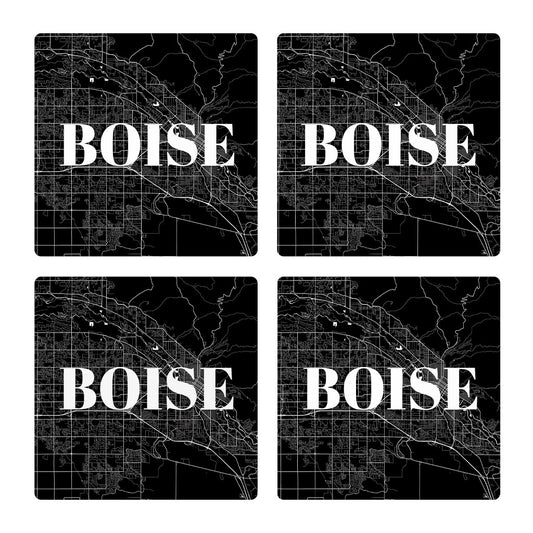 Minimalist B&W Idaho Boise Map | Absorbent Coasters | Set of 4 | Min 2