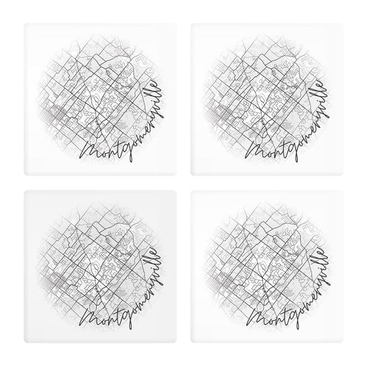 Minimalistic B&W Pennsylvania Montgomeryville Circle Map | Absorbent Coasters | Set of 4 | Min 2