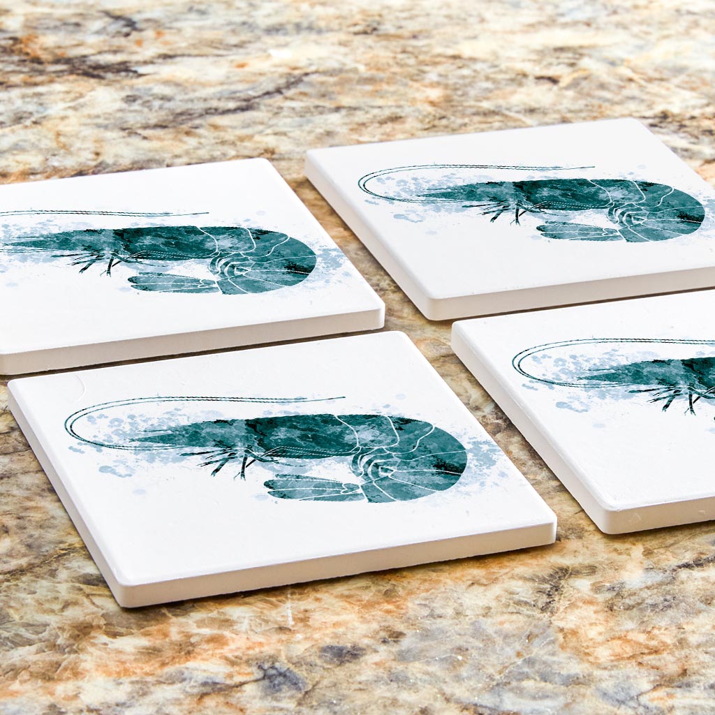 Blue White Water Color Shrimp| Absorbent Coasters | Set of 4 | Min 2