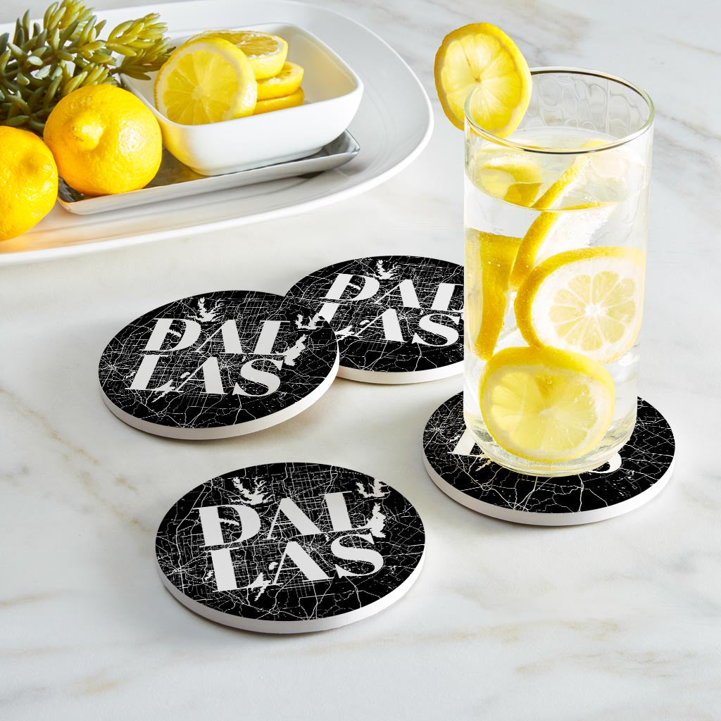 Modern Black Dallas Map | Absorbent Coasters | Set of 4 | Min 2