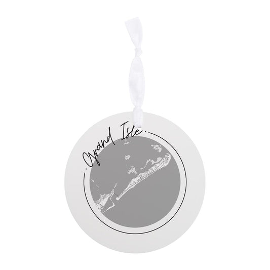 Minimalist B&W Louisiana Grand Isle Circle Map | Wood Ornament | Eaches | Min 6