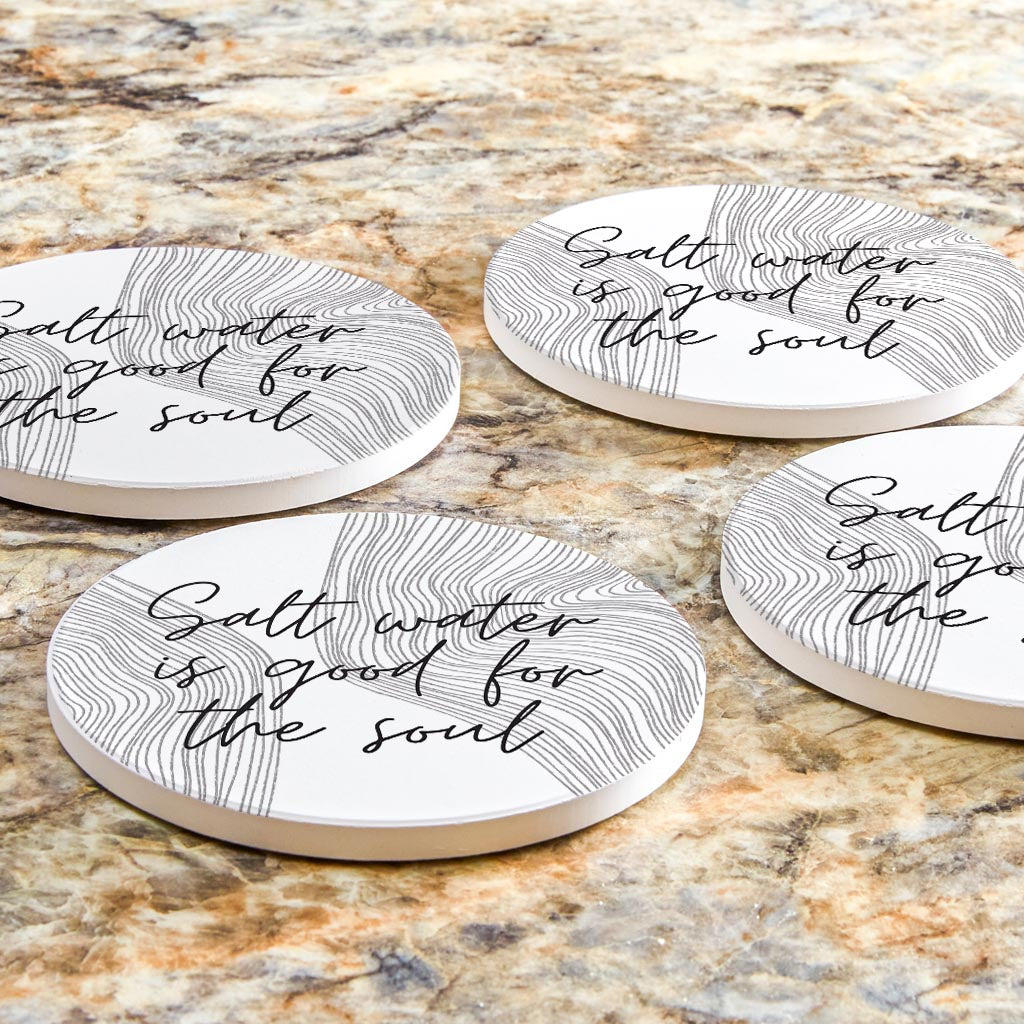 Minimalistic B&W Cape Cod Salt Water | Absorbent Coasters | Set of 4 | Min 2