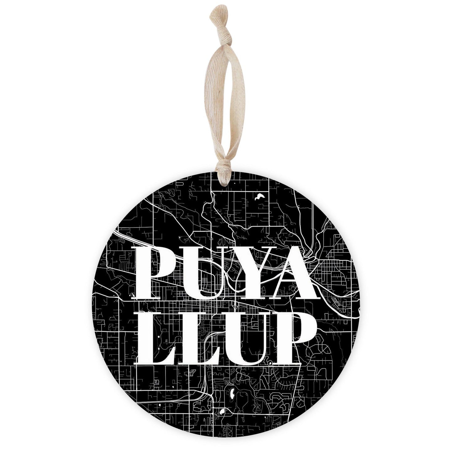 Minimalistic B&W Washington Puyallup Map | Wood Ornament | Eaches | Min 1