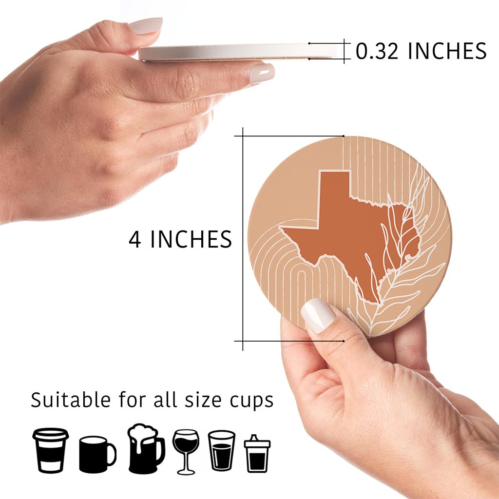 Modern Minimalist Texas State Shape With Leaf | Absorbent Coasters | Set of 4 | Min 2