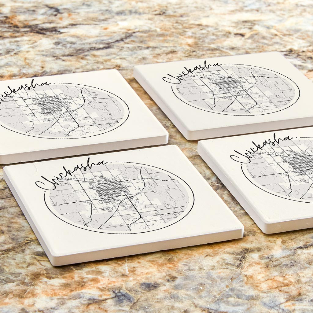 Modern Minimalist Oklahoma Chickasha Map | Absorbent Coasters | Set of 4 | Min 2