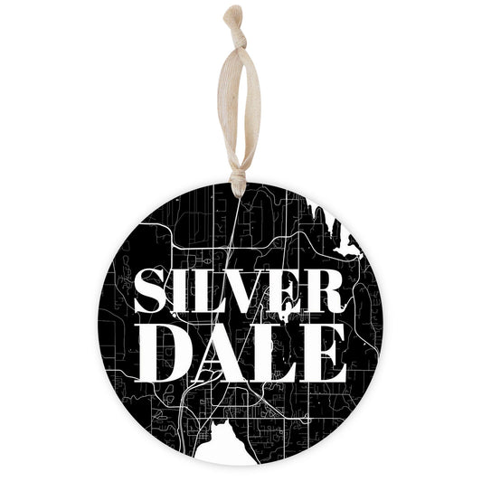 Minimalistic B&W Washington Silverdale Map | Wood Ornament | Eaches | Min 1