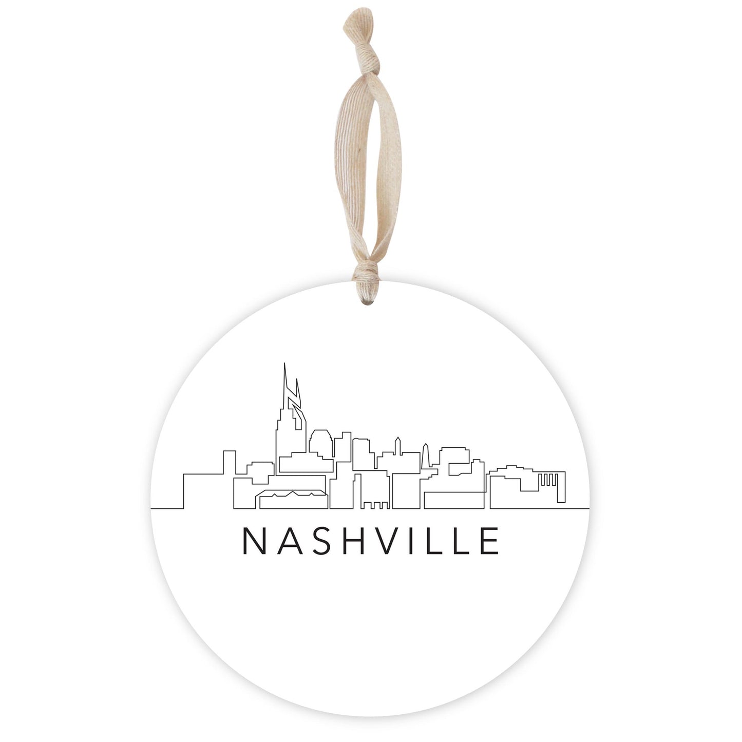 Minimalist B&W Tennessee Nashville Skyline | Wood Ornament | Eaches | Min 1