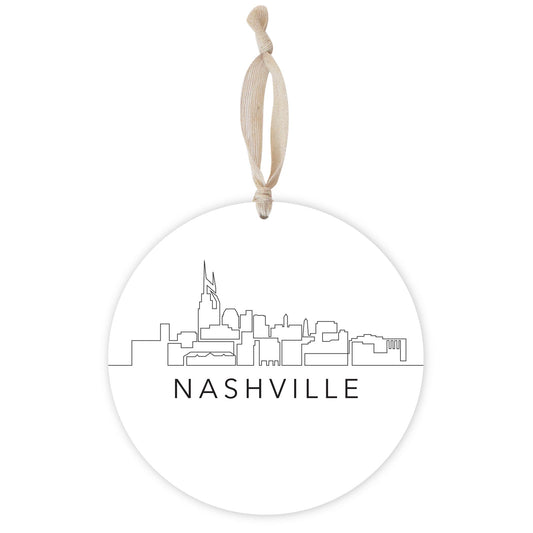 Minimalist B&W Tennessee Nashville Skyline | Wood Ornament | Eaches | Min 1