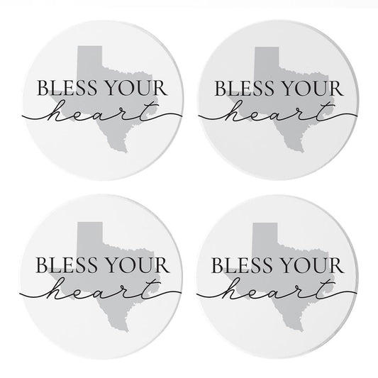 Minimalistic B&W Texas Bless Your Heart | Absorbent Coasters | Set of 4 | Min 2