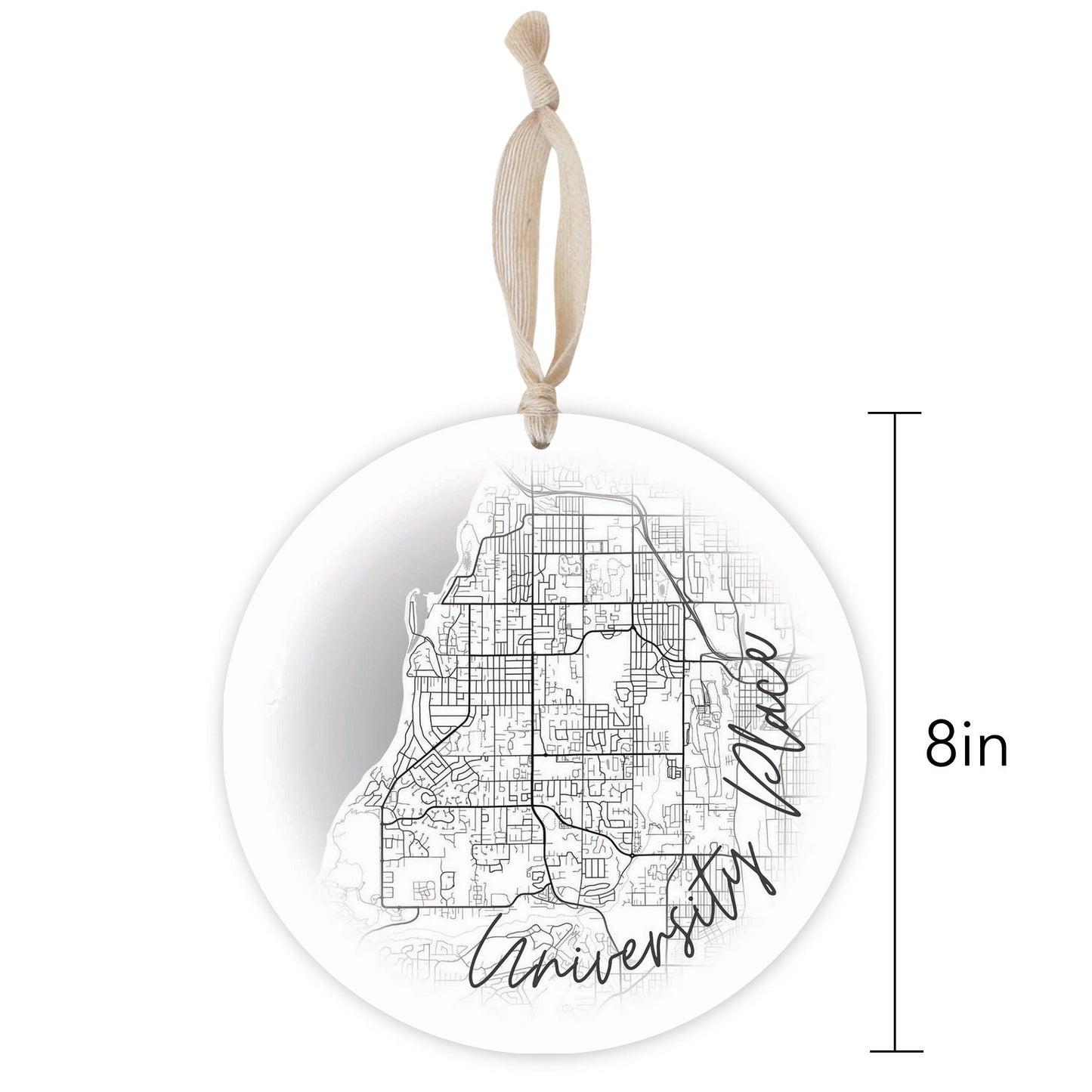 Minimalistic B&W Washington University Place Circle Map | Wood Ornament | Eaches | Min 1