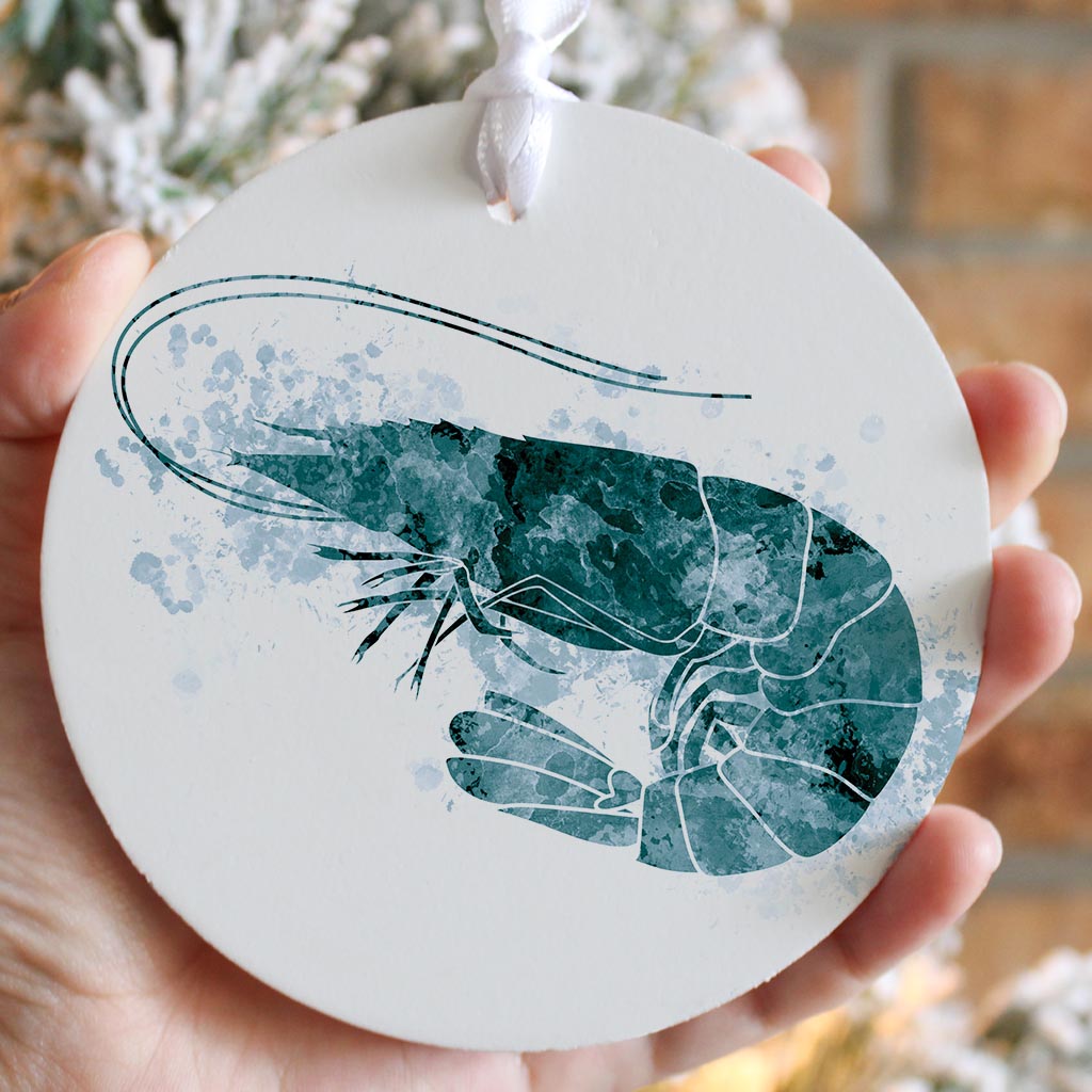 Blue White Water Color Shrimp | Wood Ornament | Eaches | Min 6