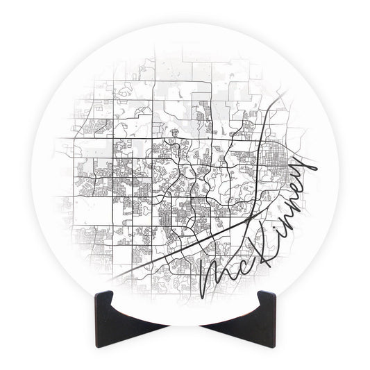 Minimalistic B&W Texas Mckinney Circle Map | Wood Sign | Eaches | Min 1