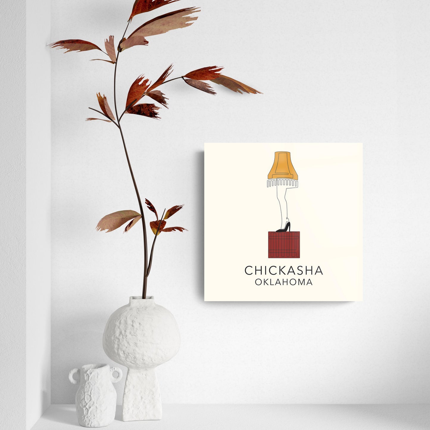 Modern Minimalist Oklahoma Colorful Chickasha Leg Lamp | Hi-Def Glass Art | Eaches | Min 2