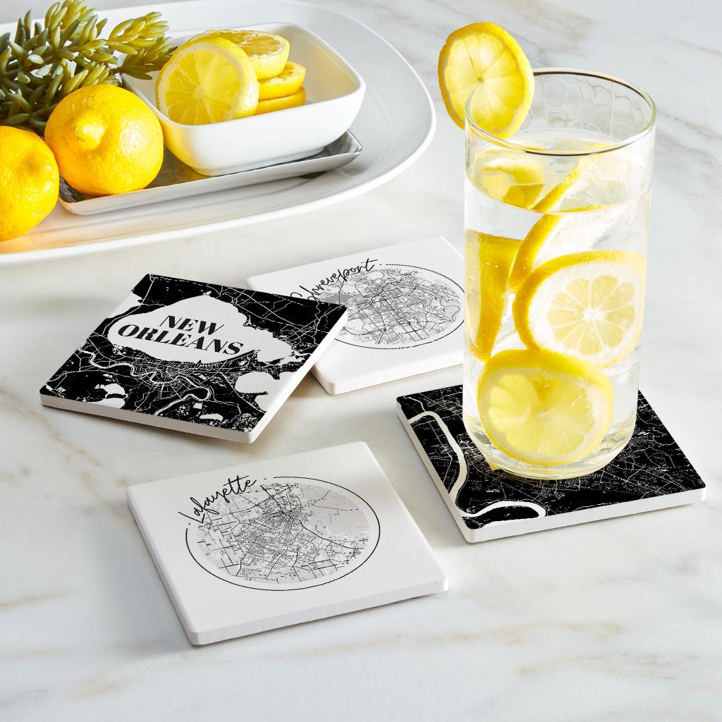 Modern Black White Louisiana Set | Absorbent Coasters | Set of 4 | Min 2