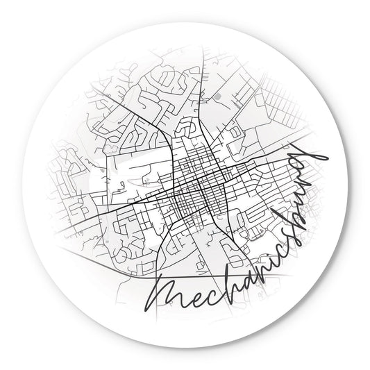 Minimalistic B&W Pennsylvania Mechanicsburg Circle Map | Wood Sign | Eaches | Min 1