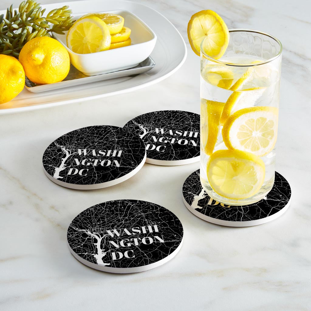 Minimalistic B&W Washington Dc Map | Absorbent Coasters | Set of 4 | Min 2