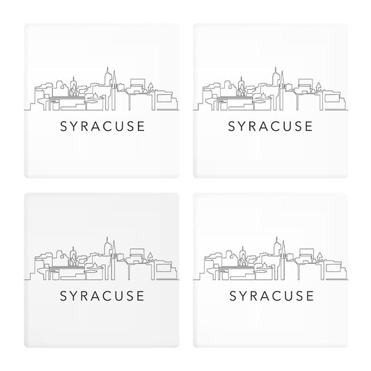 Minimalistic B&W New York Syracuse Skyline | Absorbent Coasters | Set of 4 | Min 2