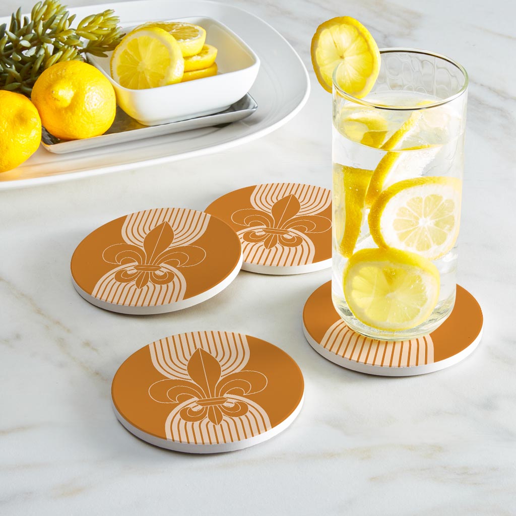 Modern Minimalist Louisiana Orange Fleu De Lis | Absorbent Coasters | Set of 4 | Min 2