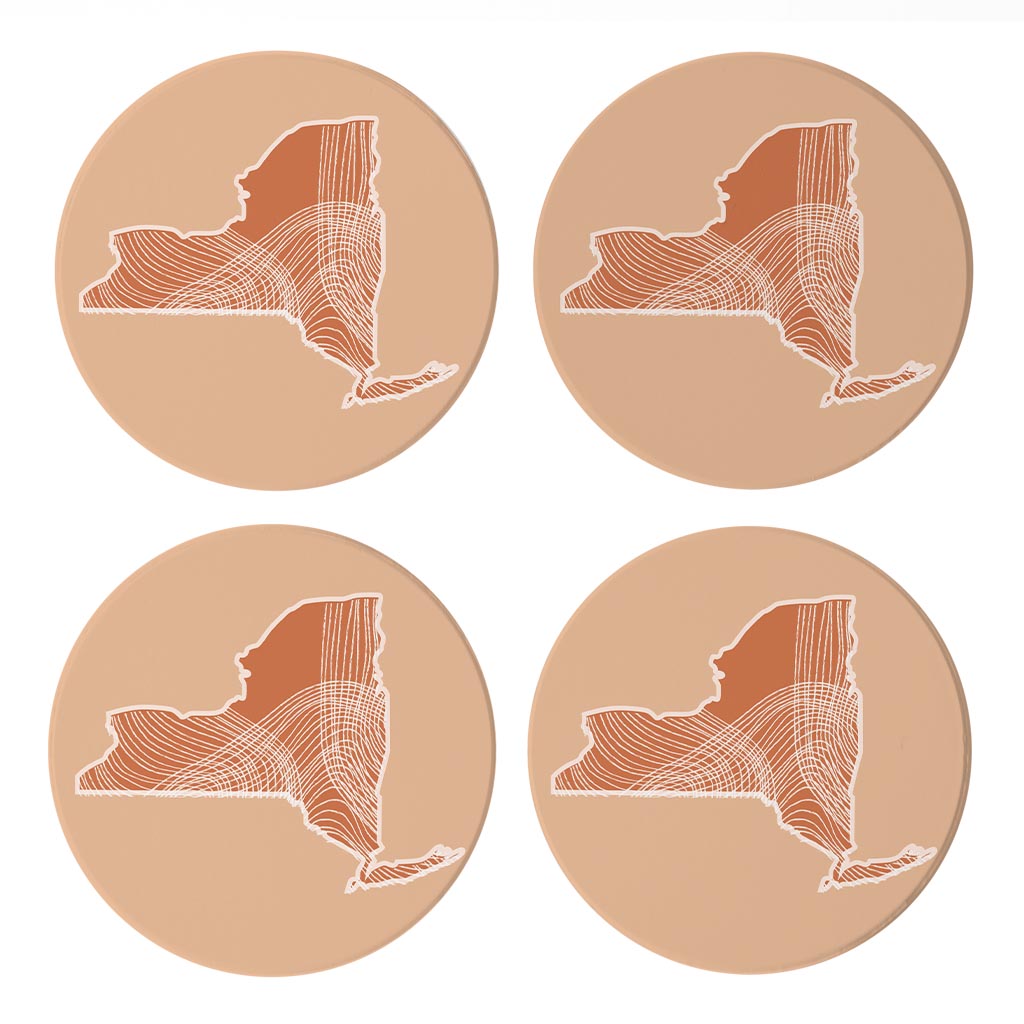 Modern Minimalist New York State Fluid Lines Light | Absorbent Coasters | Set of 4 | Min 2