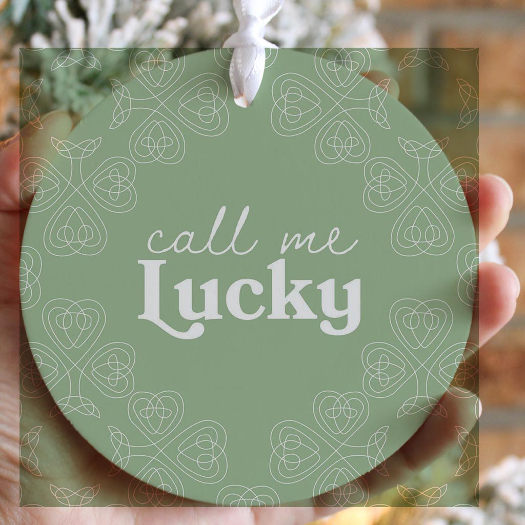 Sage Green Shamrock Call Me Lucky| Wood Ornament | Eaches | Min 6