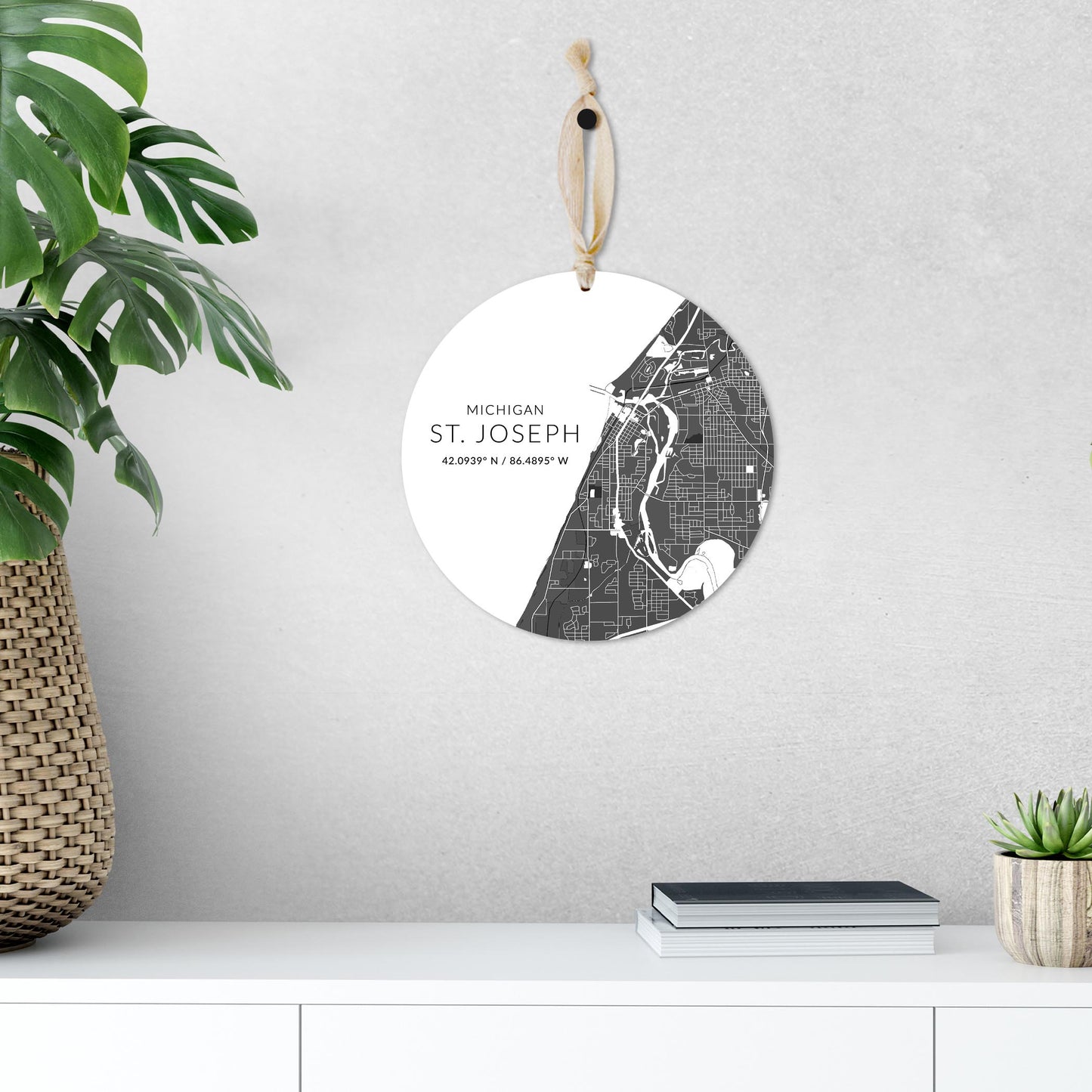 St Joseph Black And White Map | Wood Ornament | Eaches | Min 1