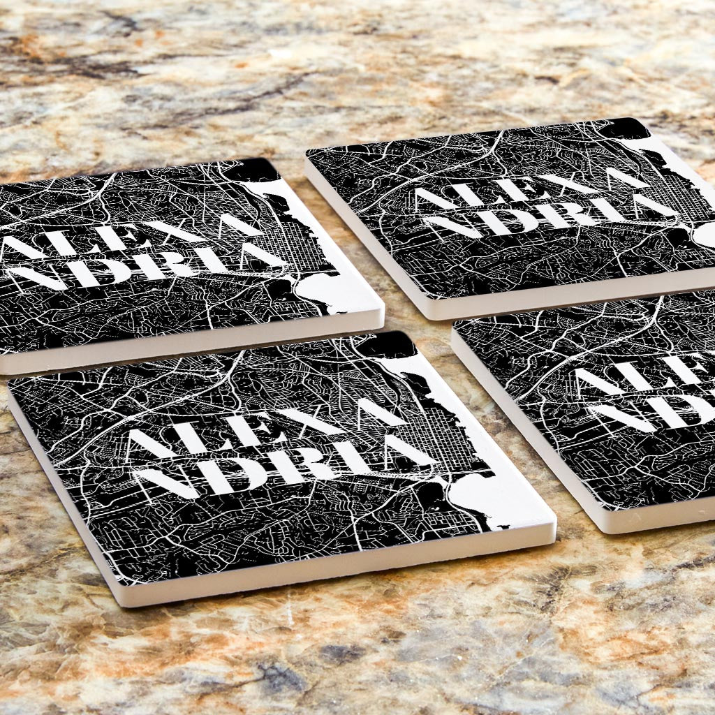 Minimalistic B&W Virginia Alexandria Map| Absorbent Coasters | Set of 4 | Min 2