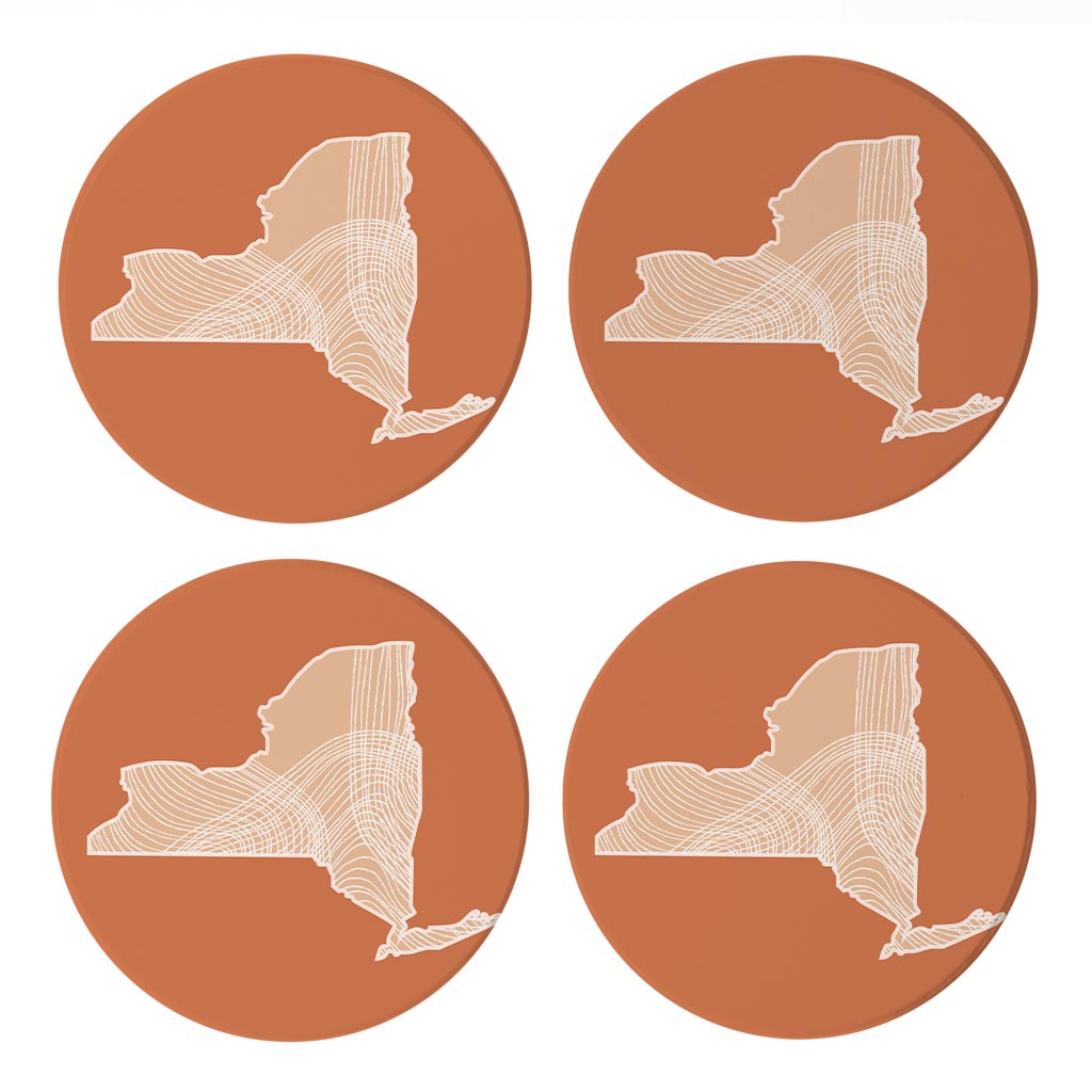 Modern Minimalist New York State Fluid Lines Dark | Absorbent Coasters | Set of 4 | Min 2