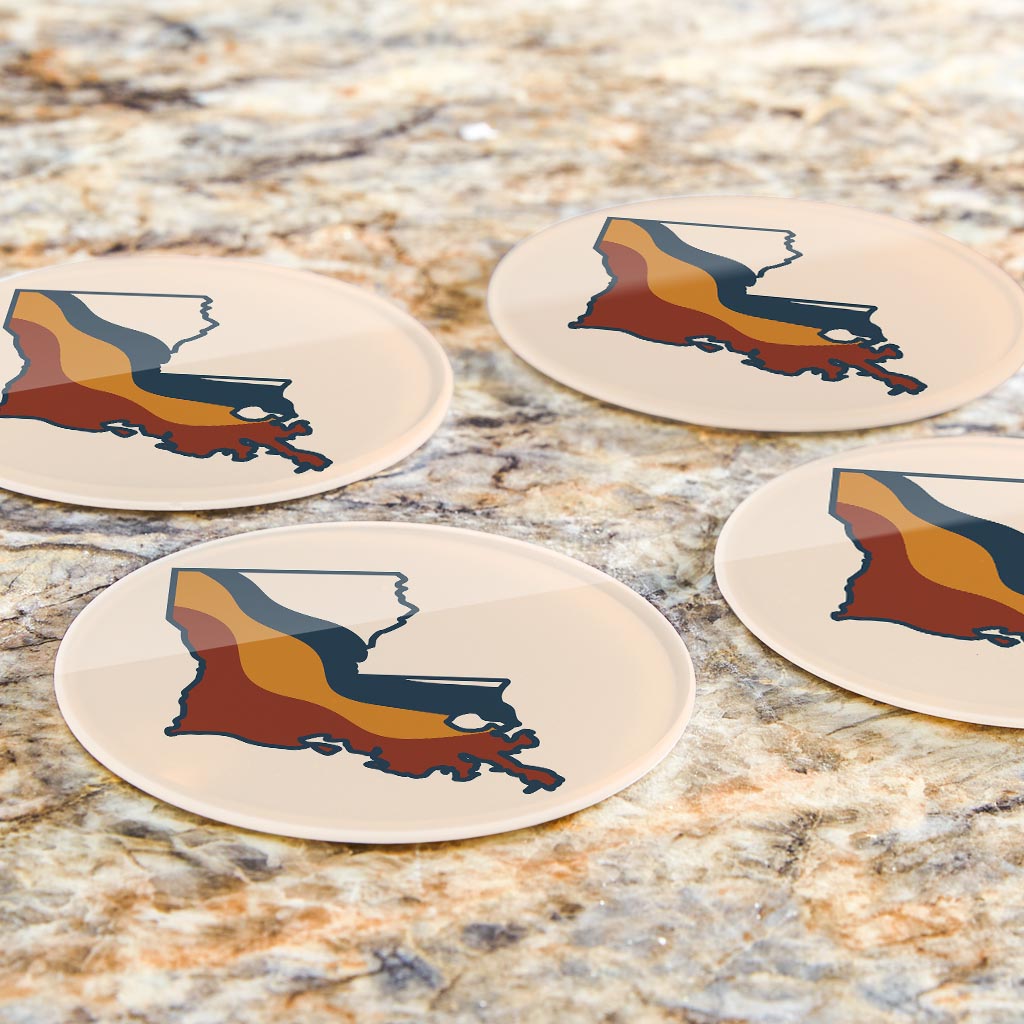 Modern Minimalist Louisiana Retro State Shape | Hi-Def Glass Coasters | Set of 4 | Min 2