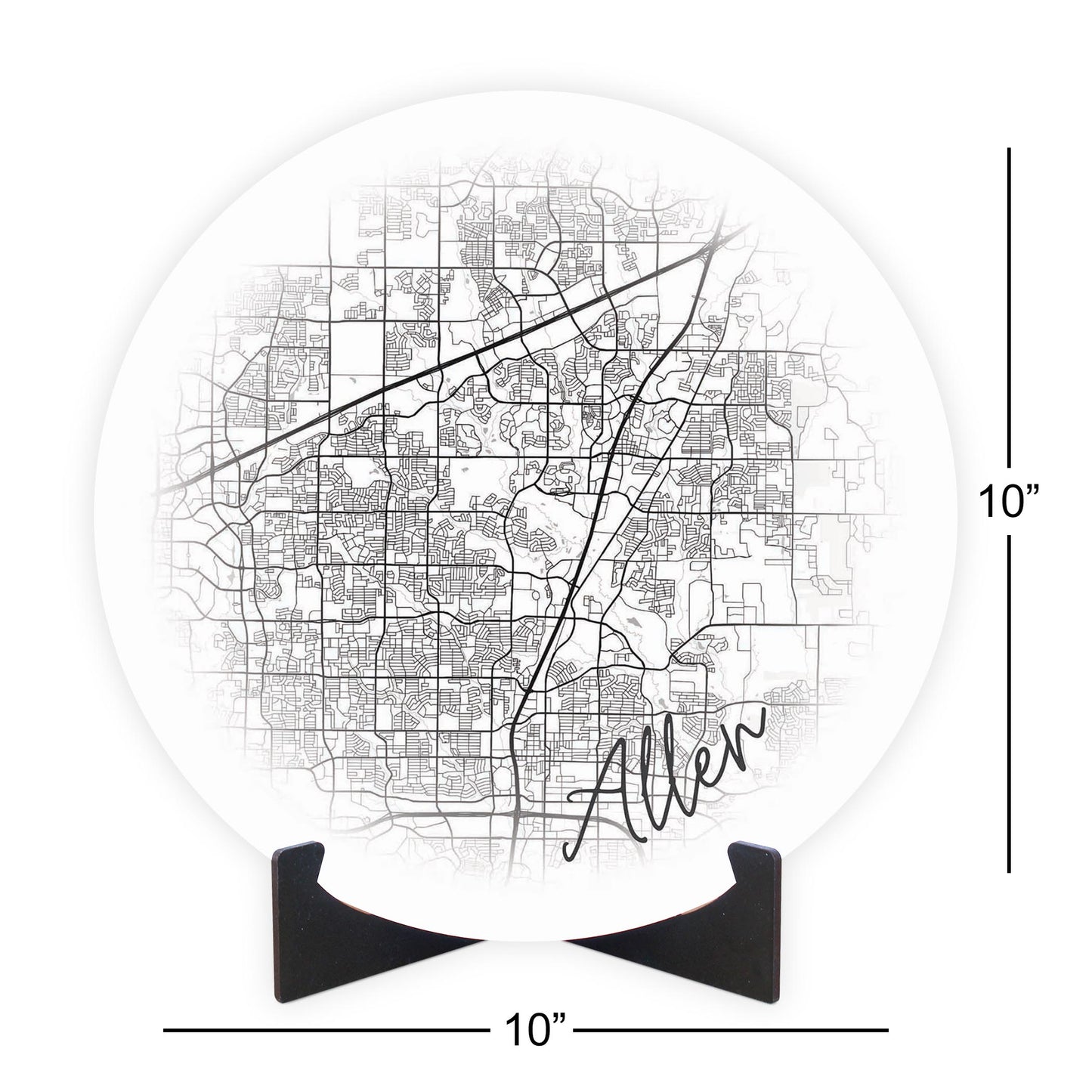 Minimalistic B&W Texas Allen Circle Map | Wood Sign | Eaches | Min 1