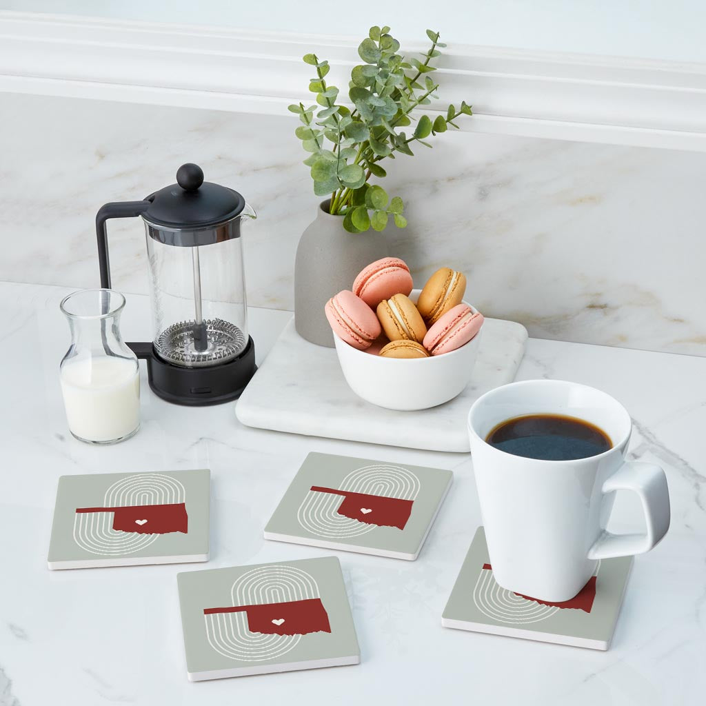 Modern Minimalist Oklahoma Chickasha Heart | Absorbent Coasters | Set of 4 | Min 2