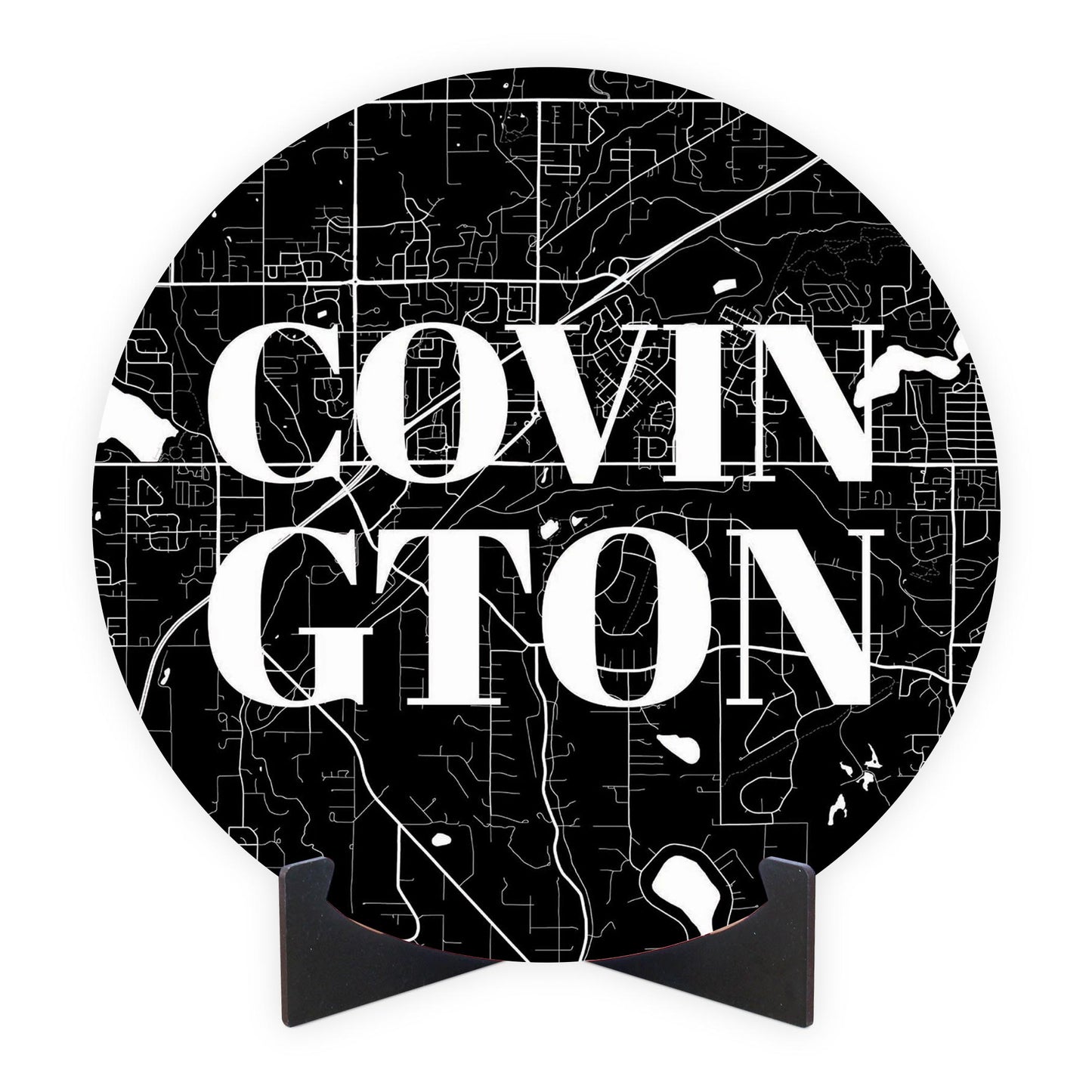 Minimalistic B&W Washington Covington Map | Wood Sign | Eaches | Min 1