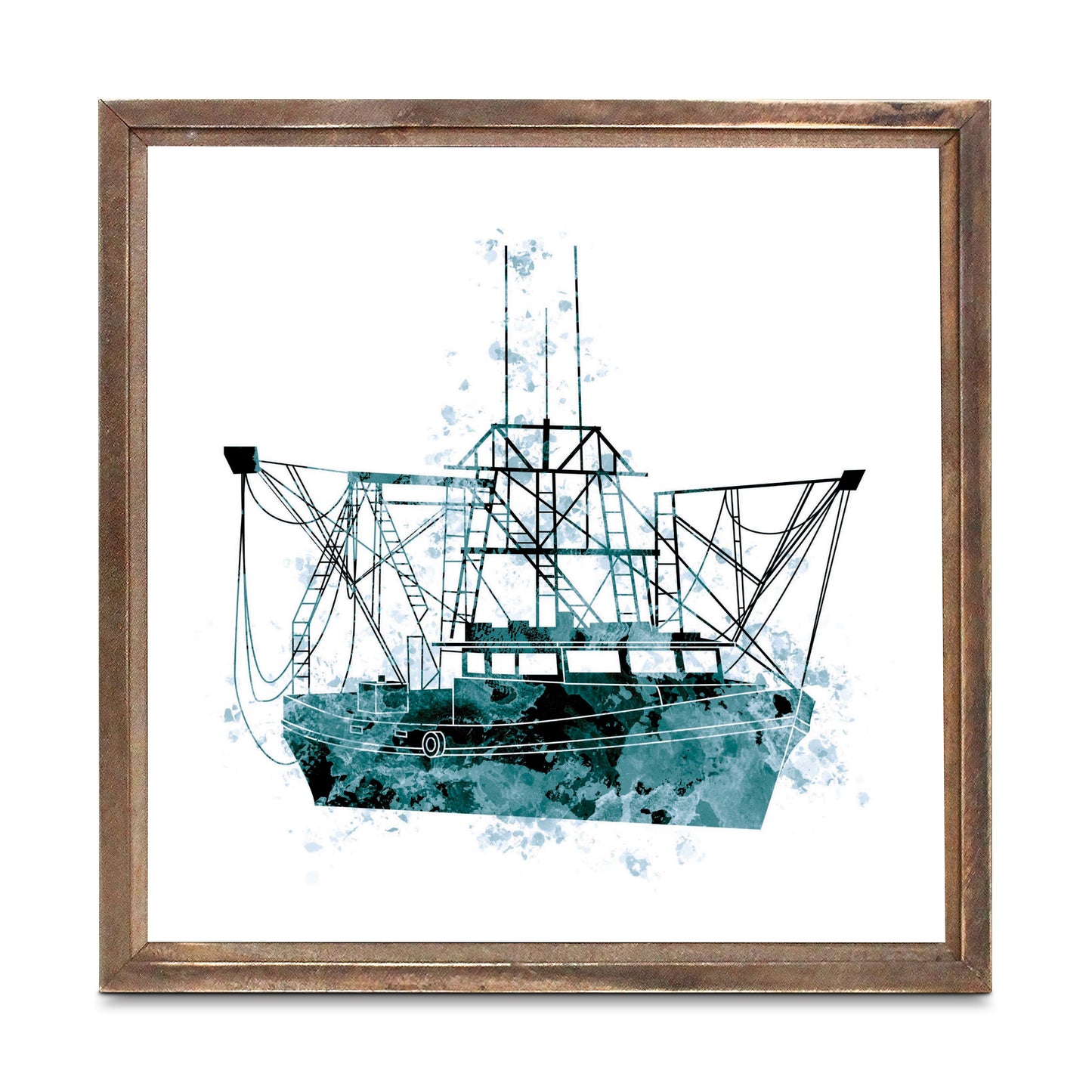 Blue White Water Color Shrimp Boat | Wood Sign | Eaches | Min 1