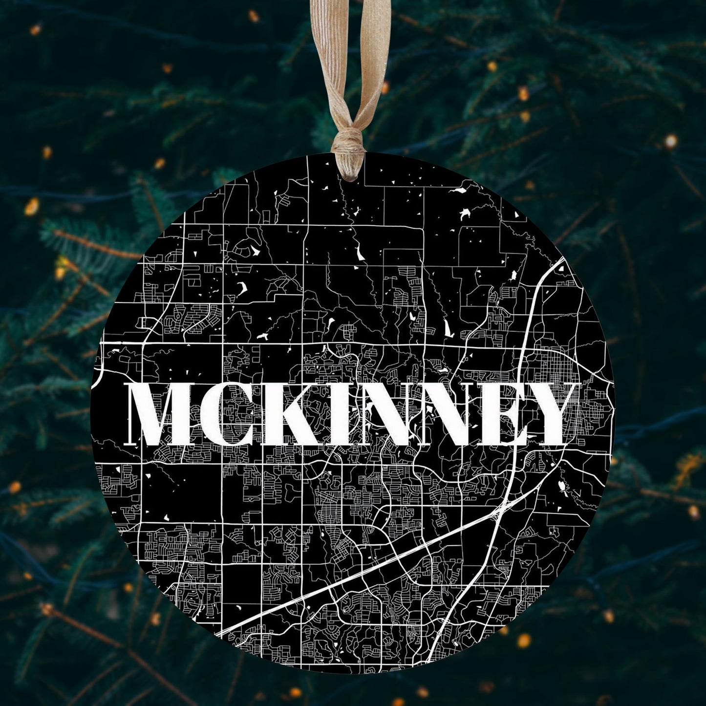 Minimalistic B&W Texas Mckinney Map | Wood Ornament | Eaches | Min 1