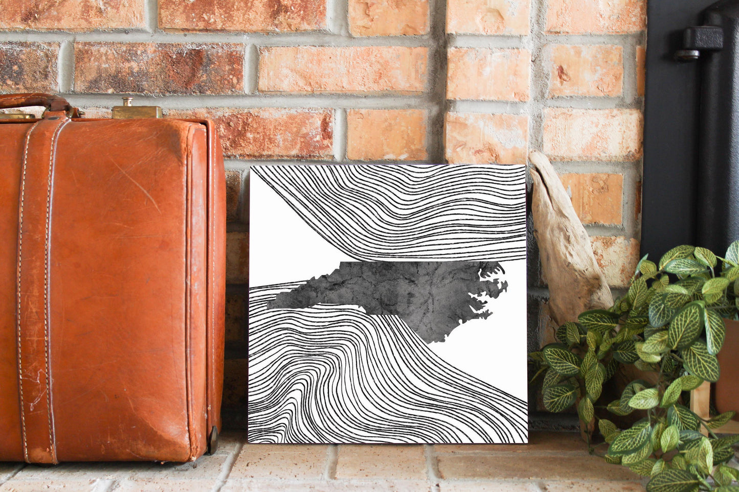 Minimalistic B&W North Carolina State With Fluid Lines | Wood Sign | Eaches | Min 2