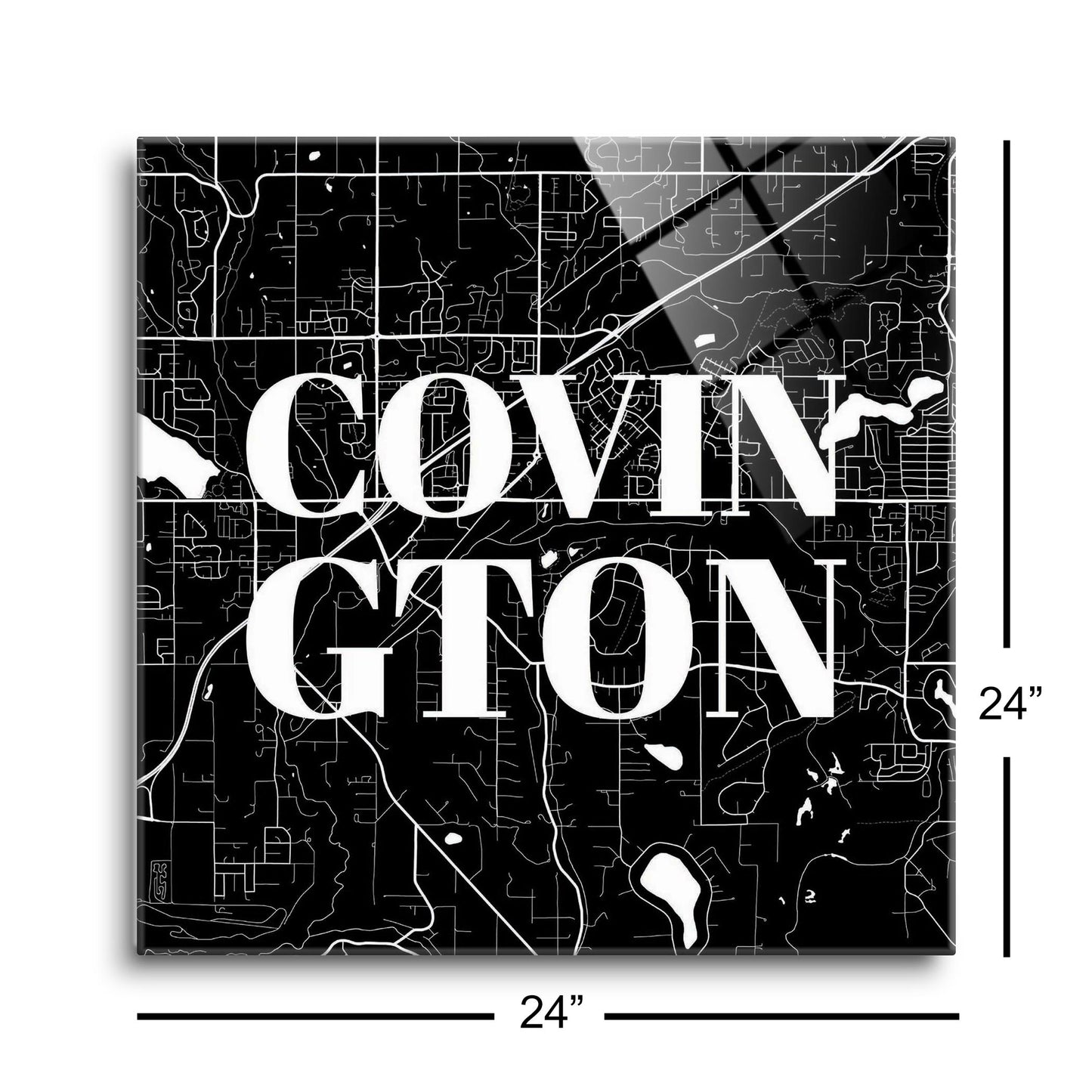 Minimalistic B&W Washington Covington Map | Hi-Def Glass Art | Eaches | Min 1