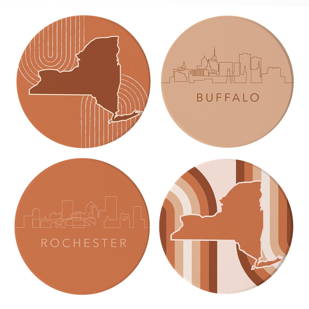 Modern Minimalist New York State Shapes Skylines | Absorbent Coasters | Set of 4 | Min 2