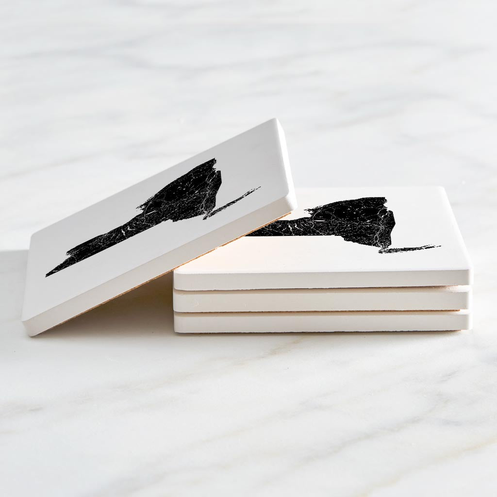 Minimalistic B&W New York State With Map | Absorbent Coasters | Set of 4 | Min 2