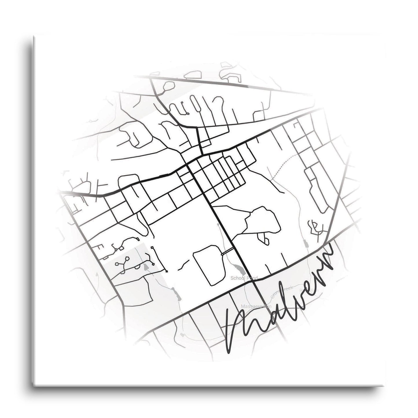 Minimalistic B&W Pennsylvania Malvern Circle Map | Hi-Def Glass Art | Eaches | Min 1