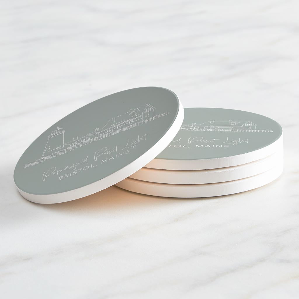 Pemaquid Point Light Muted Coastal | Absorbent Coasters | Set of 4 | Min 2