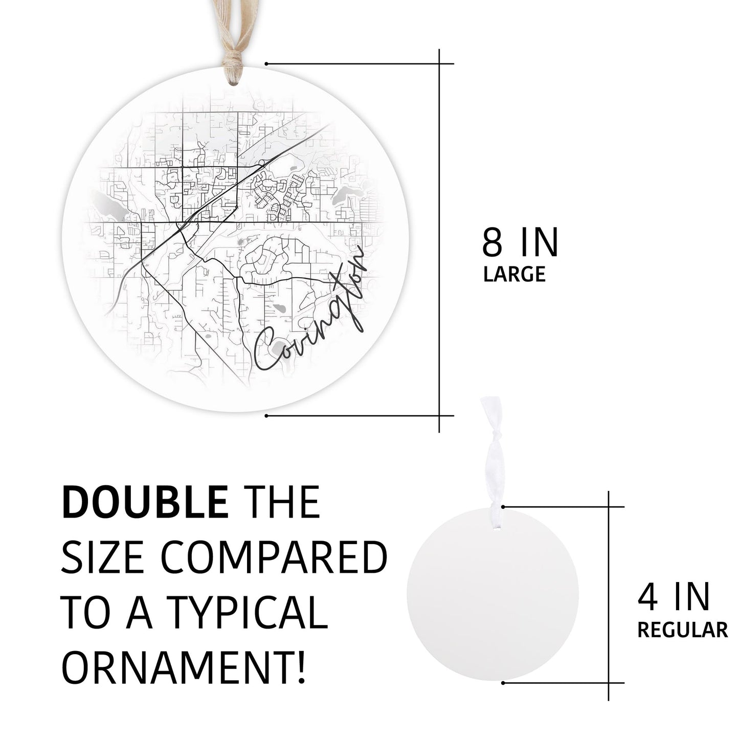 Minimalistic B&W Washington Covington Circle Map | Wood Ornament | Eaches | Min 1