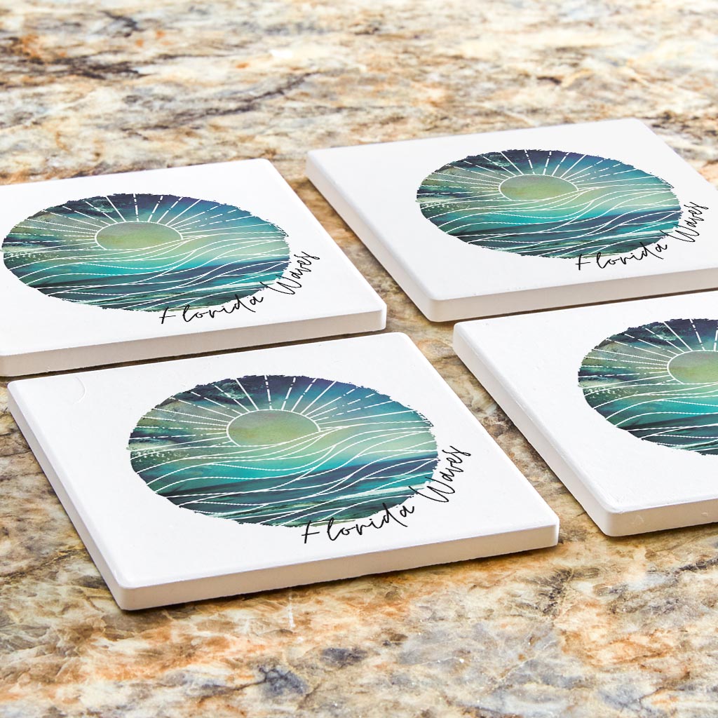 Florida Waves Blue Art| Absorbent Coasters | Set of 4 | Min 2