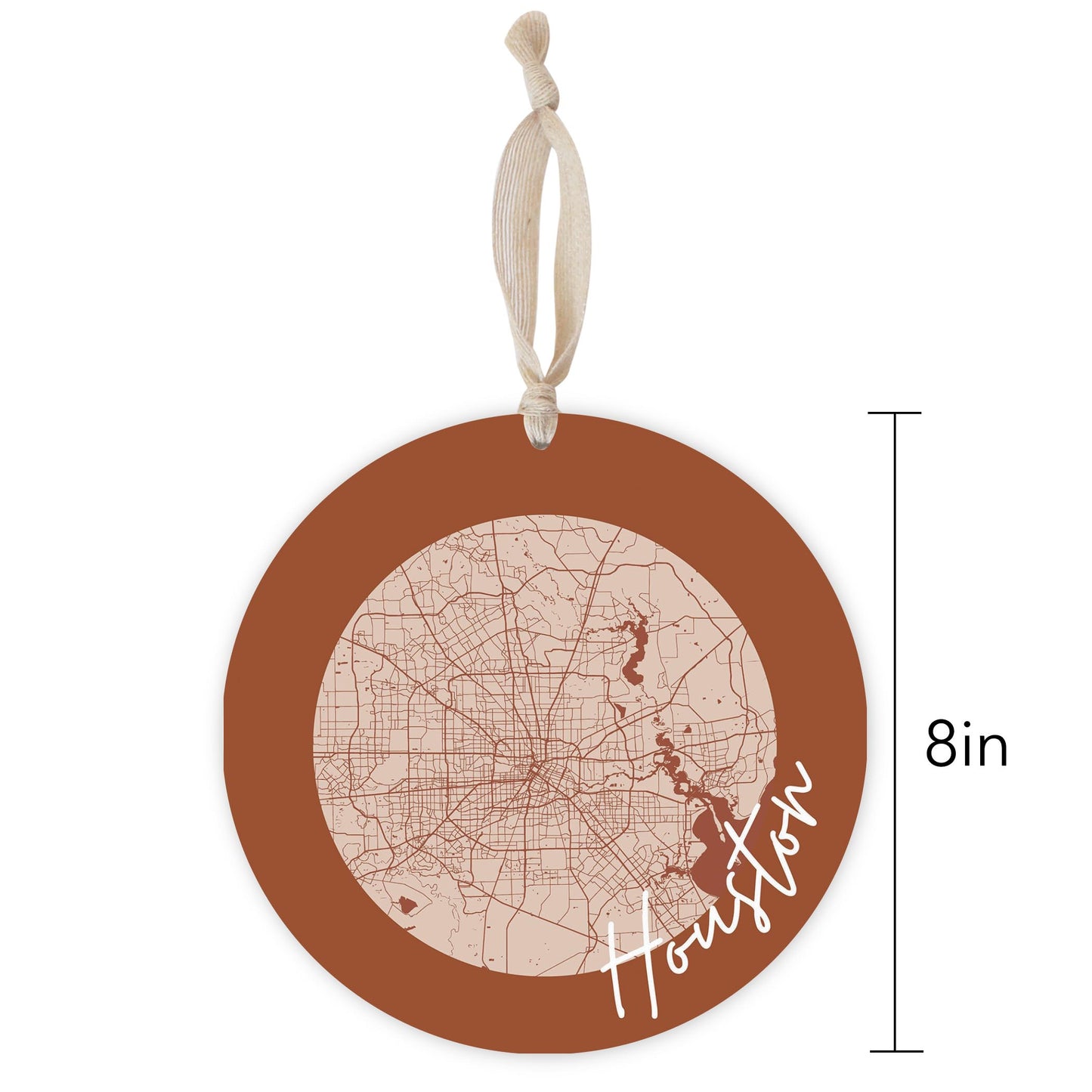 Modern Minimalist Houston Texas Map | Wood Ornament | Eaches | Min 1