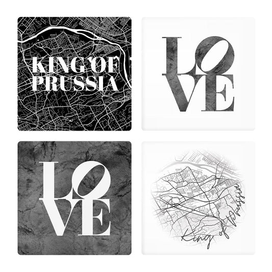 Minimalistic B&W Pennsylvania King Of Prussia Maps Love | Absorbent Coasters | Set of 4 | Min 2