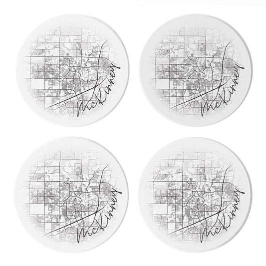 Minimalistic B&W Texas Mckinney Circle Map | Absorbent Coasters | Set of 4 | Min 2