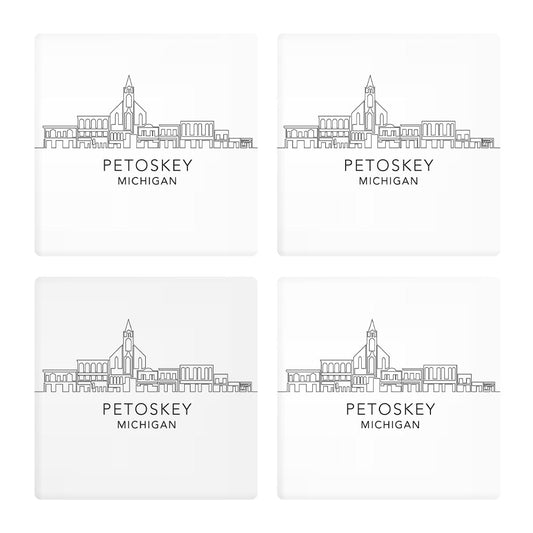 Minimalistic B&W Michigan Petoskey Skyline| Absorbent Coasters | Set of 4 | Min 2