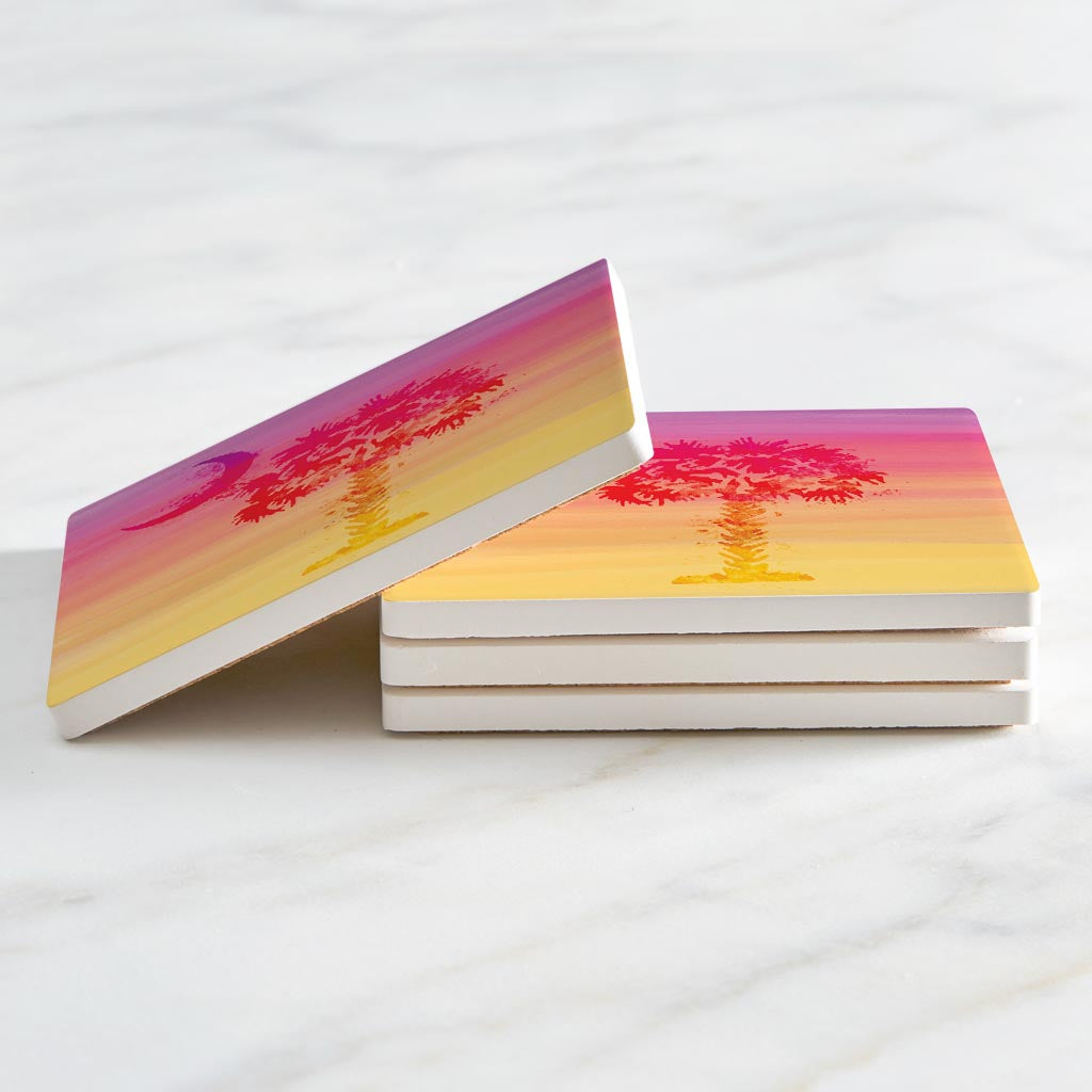 South Carolina Pink Water Color Palm Trees | Absorbent Coasters | Set of 4 | Min 2