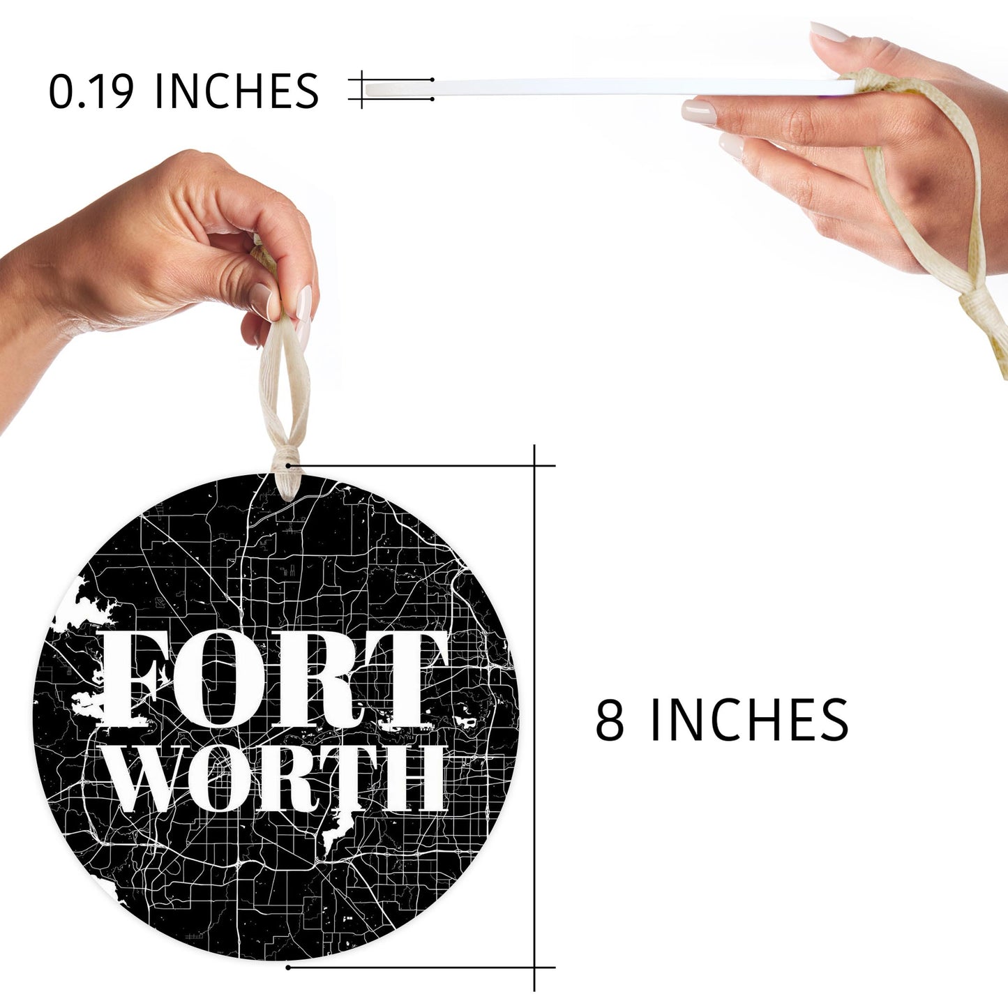 Minimalistic B&W Texas Fort Worth Map | Wood Ornament | Eaches | Min 1