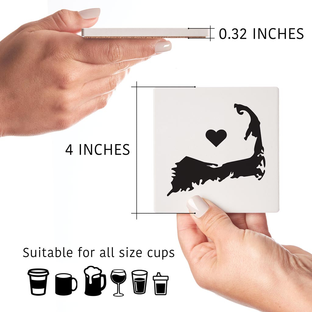 Minimalistic B&W Cape Cod With Heart | Absorbent Coasters | Set of 4 | Min 2