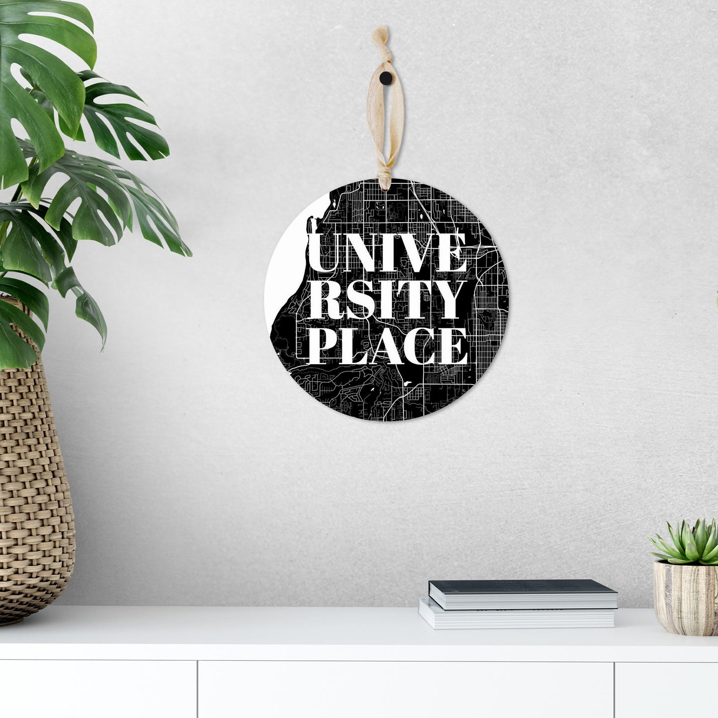 Minimalistic B&W Washington University Place Map | Wood Ornament | Eaches | Min 1